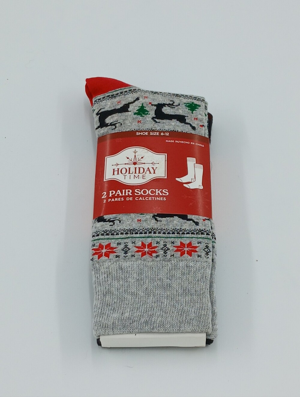 2 Pack Christmas Socks Reindeer  & Christmas Tree Print + Red & Black Checked